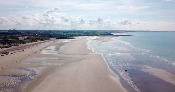 aerial views of the beach between ambleteuse, dunes de la slack and wimereux looking towards Boulogne sur Mer, Opal Coast, Pas-de-Calais, Hauts-de-France, France