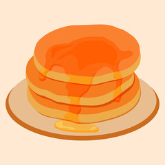 Fresh tasty hot pancakes with sweet maple syrup.