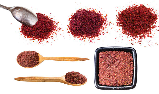 set of various ground sumac isolated on white