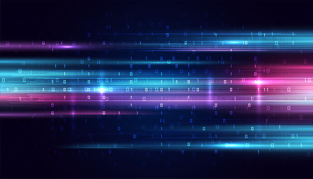 Modern abstract high-speed movement. Colorful dynamic motion on background with binary code. Movement sport pattern for banner or poster design background concept.