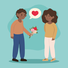 man gives a flowers to his woman