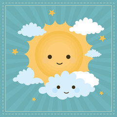 Fototapeta premium cartoon cute sun and clouds