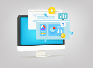 Browser windows on the screen. 3d vector illustration