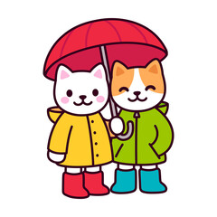 Cute cat couple with umbrella