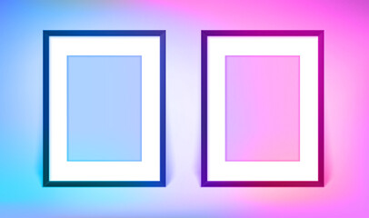 Two blank image frames. 3d vector banner with holographic effect