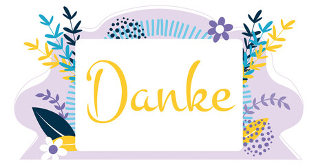 Obraz premium danke text deutsch mit moderner dekoration, blau, gelb, dunkelblau, lila