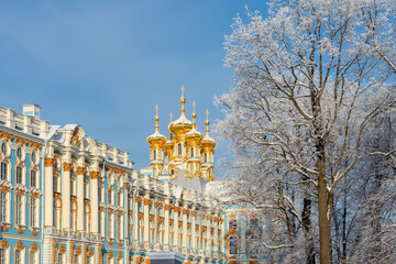 Resurrection church of Catherine palace in winter, Pushkin, Saint Petersburg, Russia