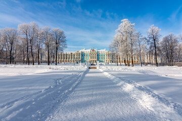 Catherine palace and park in winter, Tsarskoe Selo (Pushkin), St. Petersburg, Russia