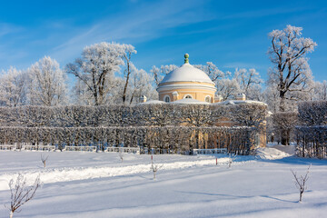 Lower Bath house in Catherine park in winter, Tsarskoe Selo (Pushkin), St. Petersburg, Russia