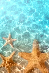 Papier Peint photo Lavable Pool Étoile de mer sur la plage d& 39 été dans l& 39 eau de mer. Fond d& 39 été.