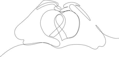 Continuous one line drawing of hand as symbol of world cancer day closeup. Outline minimal concept. Vector illustration