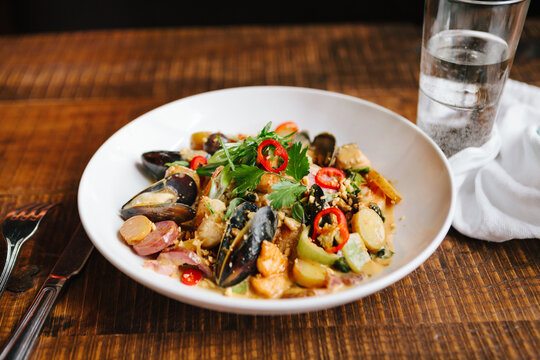 Mussels With Shrimp Coconut And Organic Brown Rice