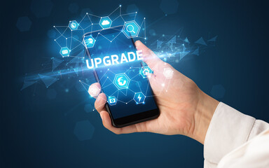 Hand using smartphone with technology concept