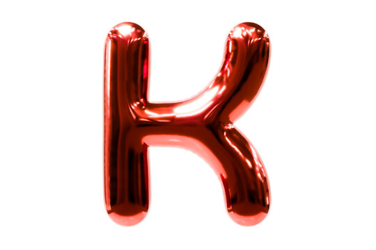 Balloon font metellic red letter K made of realistic helium balloon, Premium 3d illustration.