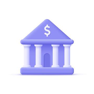 Bank building. Online banking, finance, bank transactions, bank service. 3d vector icon. Cartoon minimal style.