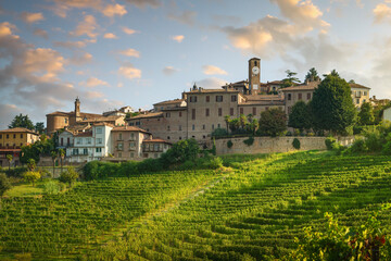 Neive village skyline and Langhe vineyards, Piedmont, Italy Europe.