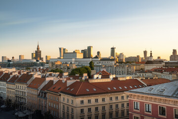Fototapeta na wymiar Aerial view of Warsaw Skyline with modern buildings and Palace of Culture and Science - Warsaw, Poland