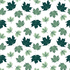 Seamless vector pattern with cute maple tree leaves. Woodland plant drawing. Flat design. Hand drawn botanical background for apparel, fabric, wallpaper, textile, packaging, print, wrapping paper.