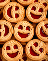 Tasty Biscuit face cookies with jam. Sweet pastries food