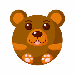 Cute cartoon round animal bear face, vector zoo sticker isolated on white background.