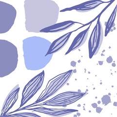 Fototapeta na wymiar Abstract purple background in a trendy very peri palette. Minimalist leaves and plants banner