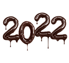 Date of the New Year 2022 made of melted dark chocolate © Krafla