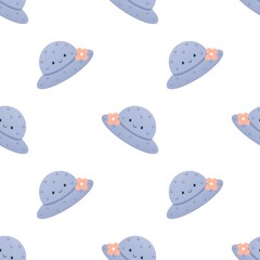 cute childish summer pattern - blue hat with a flower on a white background