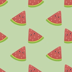 cute childish summer pattern - watermelon on a green background