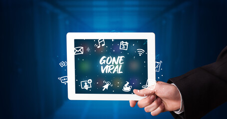 Person holding tablet, social network concept