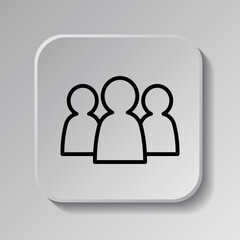 Community, people simple icon. Flat desing. Black icon on square button with shadow. Grey background.ai