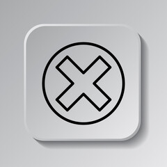 Delete, cross simple icon. Flat desing. Black icon on square button with shadow. Grey background.ai