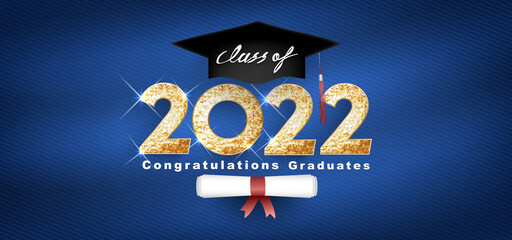 Class of 2022 Vector text for graduation gold design, congratulation event, T-shirt, party, high school or college graduate. Lettering for greeting, invitation card
