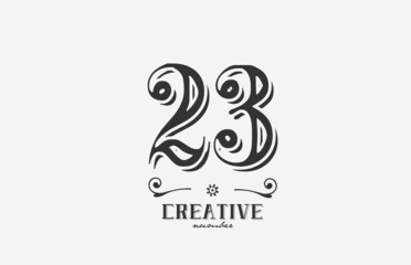 23 vintage number logo icon with black and white color design. Creative template for company and business