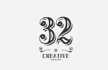 32 vintage number logo icon with black and white color design. Creative template for company and business