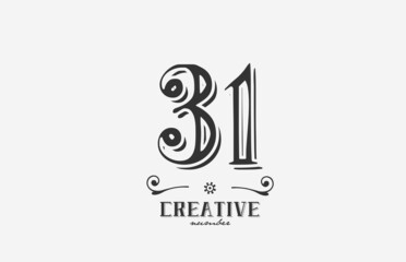 Fototapeta premium 31 vintage number logo icon with black and white color design. Creative template for company and business