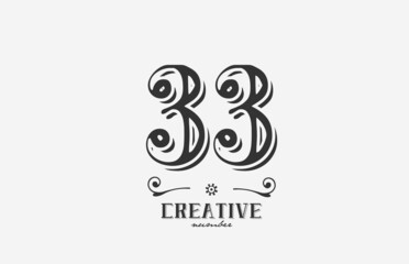 33 vintage number logo icon with black and white color design. Creative template for company and business