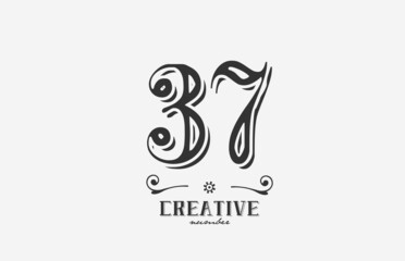 37 vintage number logo icon with black and white color design. Creative template for company and business