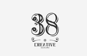 38 vintage number logo icon with black and white color design. Creative template for company and business
