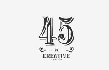 45 vintage number logo icon with black and white color design. Creative template for company and business