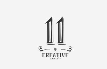 11 vintage number logo icon with black and white color design. Creative template for company and business