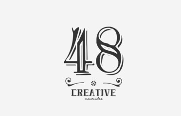 48 vintage number logo icon with black and white color design. Creative template for company and business