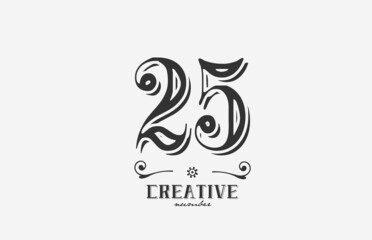 25 vintage number logo icon with black and white color design. Creative template for company and business