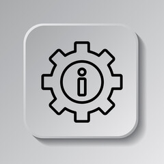 Gear vector, simple icon. Flat desing. Black icon on square button with shadow. Grey background.ai
