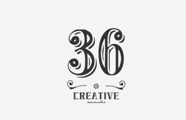 36 vintage number logo icon with black and white color design. Creative template for company and business