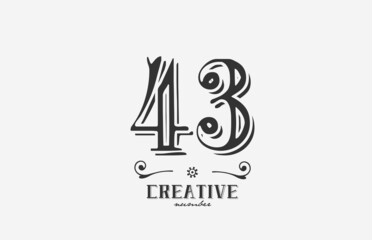 43 vintage number logo icon with black and white color design. Creative template for company and business