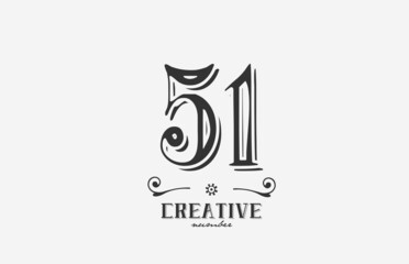 51 vintage number logo icon with black and white color design. Creative template for company and business