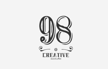 98 vintage number logo icon with black and white color design. Creative template for company and business