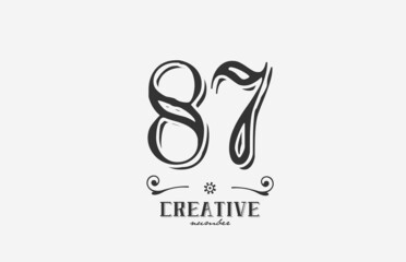 87 vintage number logo icon with black and white color design. Creative template for company and business