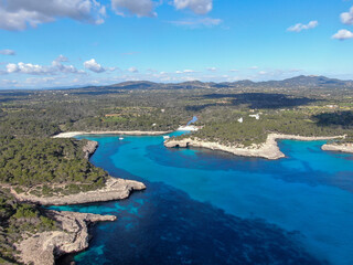 Obraz premium Cala Mandia. Beautiful view of the seacoast of Majorca with an amazing turquoise sea, in the middle of the nature. Concept of summer, travel, relax and enjoy 