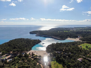 Cala Mandia. Beautiful view of the seacoast of Majorca with an amazing turquoise sea, in the middle of the nature. Concept of summer, travel, relax and enjoy	